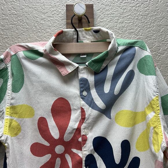 Free Assembly Seersucker Camp Shirt Kids XL 14/16 Floral Paint Splat - Picture 4 of 9